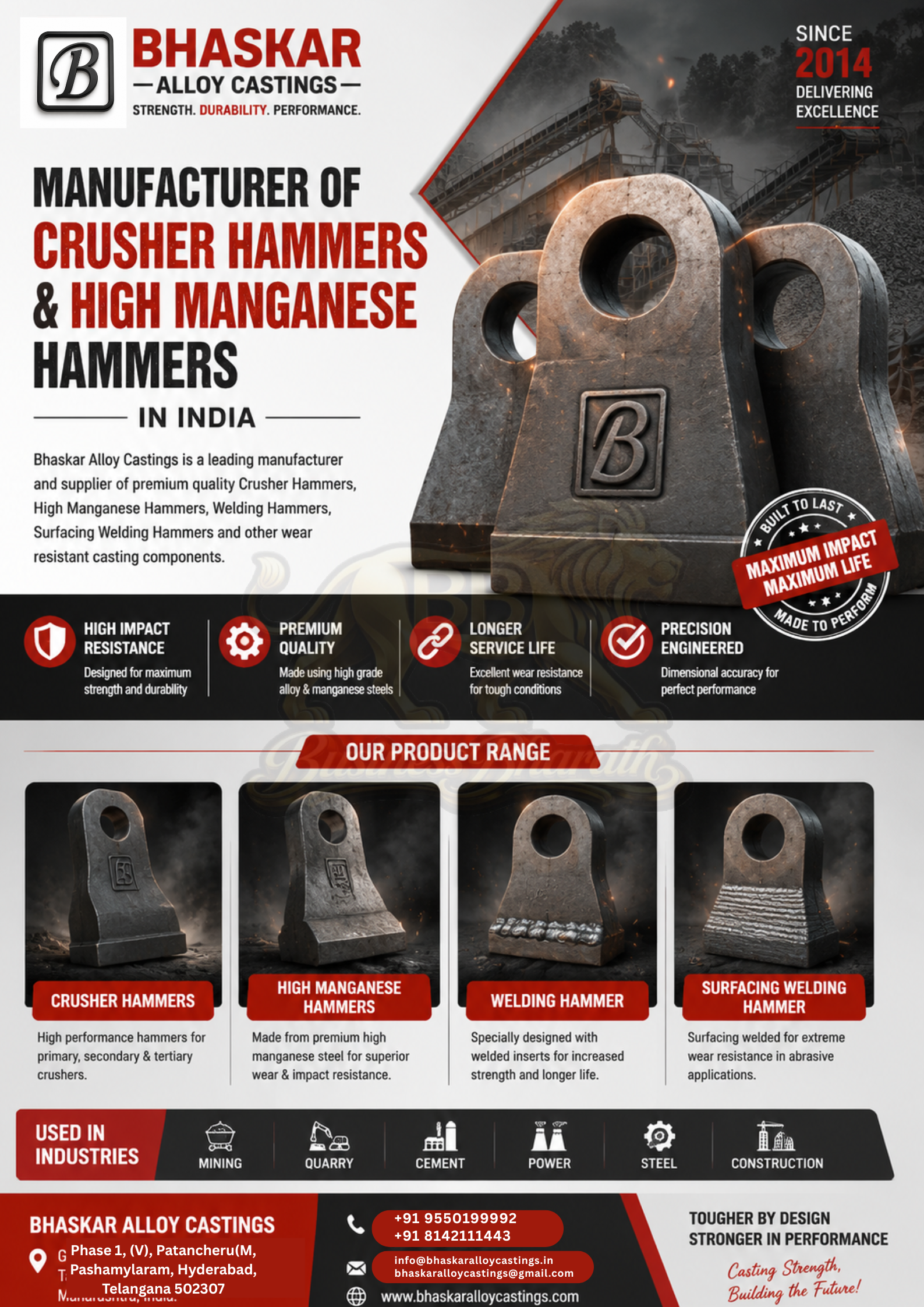 Bhaskar Alloy Castings | Manufacturer of Crusher Hammers & High Manganese Hammers in India